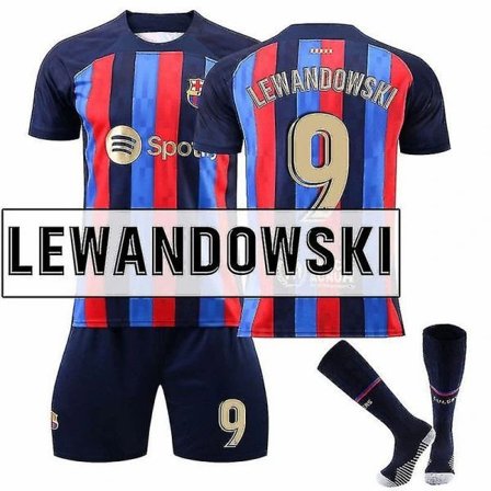 Lewandowski #9 tröja 2022-2023 Ny säsong fotboll T-shirts et för barn och ungdom 2223 Barcelona Hemma