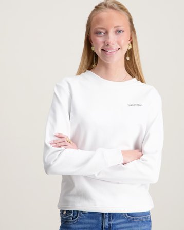 Calvin Klein CHEST INST. LOGO REGULAR CN Biały Swetry Dziewczyna - Kids Brand Store