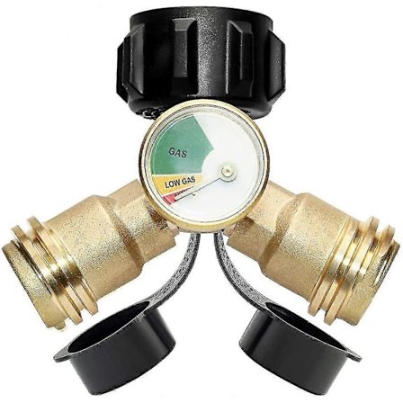 Barsinfi Splitter, Propan Tank Y-Splitter Adapter, Med Instrument, 2-veis LPG Adapter T-forbindelse