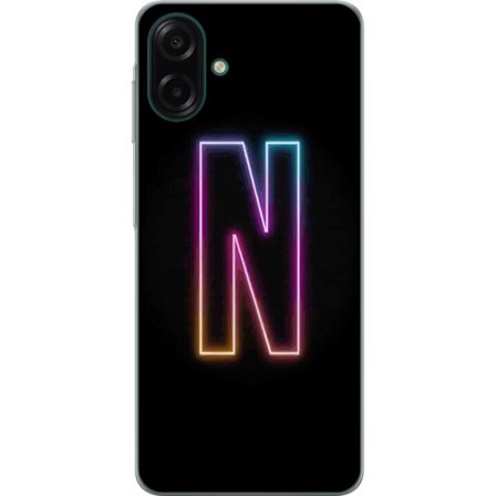 Kompatibelt Mobildeksel til Samsung Galaxy A07 4G Minimalistisk neonbokstav N i fargeskiftende lys mot svart bakgrunn