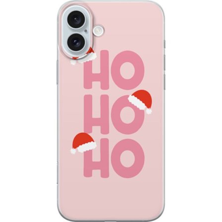Kompatibel Mobilcover til Apple iPhone 16 Plus HO HO HO pink julemotiv med nissehuer typografi vinterdetaljer og moderne Christmas aesthetic ren farve