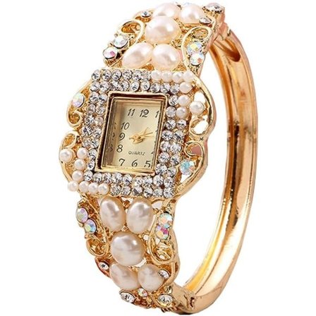 Women Armband Square Dial Quartz Armband Watch Lady Diamond Pearl Jewelry Watches Gold Color