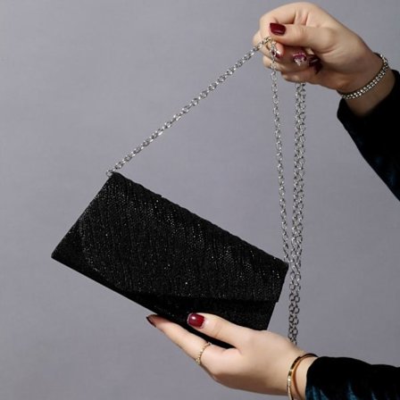 Sequin Clutch Bag Glitter Chain Evening Bag SVART