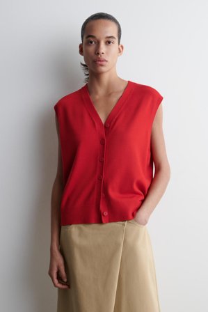 COS Women's V Neck Merino Wool Waistcoat in Red