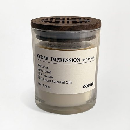 COOHÉ I'M OK Soy Wax Aroma Candle Cedar impression 150 g, Tøj & Bolig, Duft Til Hjemmet, Duftlys