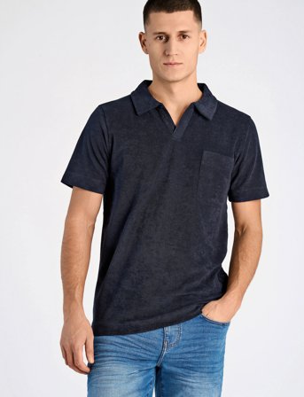 Lindbergh Terry Pique W Split Neck - Navy - XXL