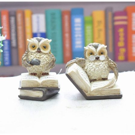 2 stk. uglefigurer ugle læsende bog statue dyreskulpturer