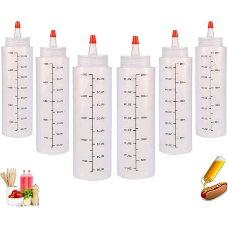 6 x 250 ml Ketchupflaske, flytende flasker med lekkasjesikker tupplokk
