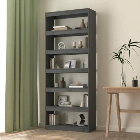Vidaxl Bokhylla/rumsavdelar Grå 80x30x199,5 Cm Massiv Furu Grå