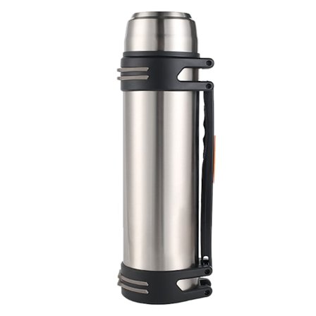 Isoleret 2,5L Vandflaske i Rustfrit Stål med Bærehåndtag Bred Mund Rejsekande Kold Varm 24 Timer Sølv