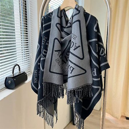 2023 Ny scarf dam höst och vinter koreansk stil all-match förtjockad scarf fashionabel kashmirliknande varm sjal stall(Papda scarf svart grå)