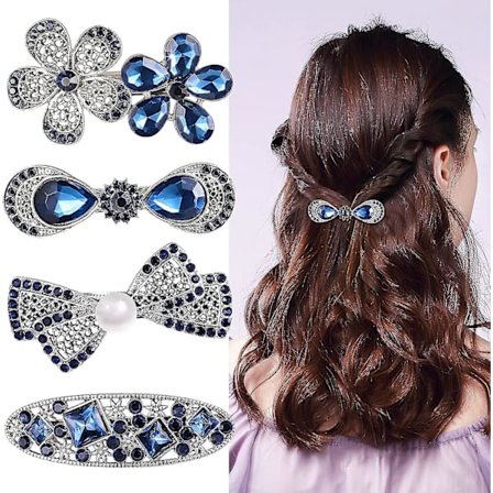Hårklyper for kvinner og jenter, metall, krystall, perle, blå, nedsatt hår, gave