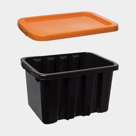 Caixa de arrumação com tampa Nordiska Plast StrongBox, preta, 460 x 338 x 263 mm, 27 litros