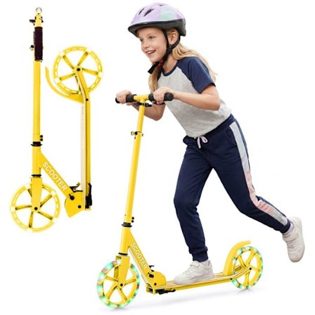 Sammenklappelig Scooter Børn 2 Hjul LED Blinkende COSTWAY-3 Justerbare Højder-Aluminium Platform-Maks. 100KG-Gul