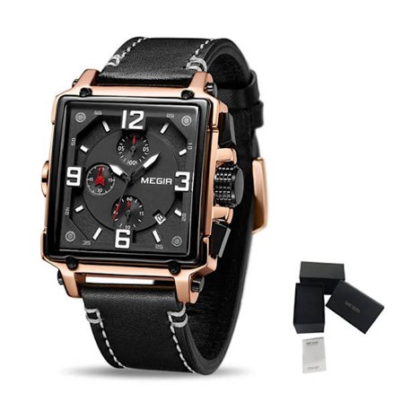 Herreur - Vandtæt læder Quartz armbåndsur med lysende kronograf, dato og kalender