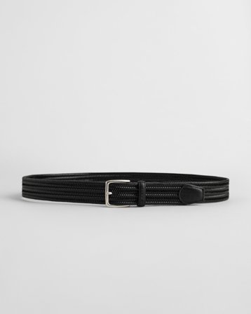 GANT Herren Elastischer Flechtgürtel aus Leder (115/46) Schwarz Grau