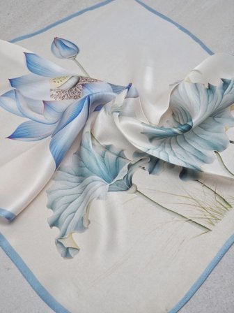 7Days Silkeskjerf Beige/Blå 53x53