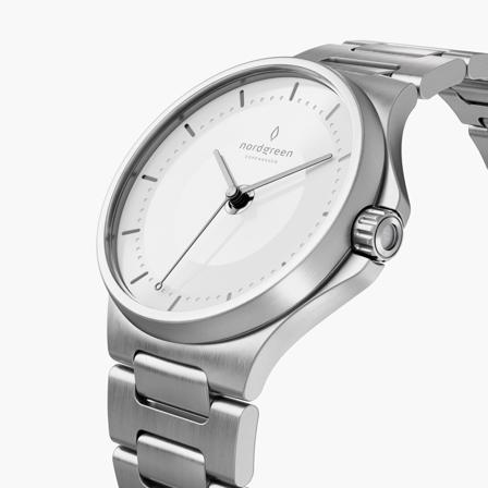 Guardian by Nordgreen - Sustainable Design Premium Watch - Automatic - 36mm - Women's Watch / Men's Watch - Recycled Stainless Steel Silver - White 