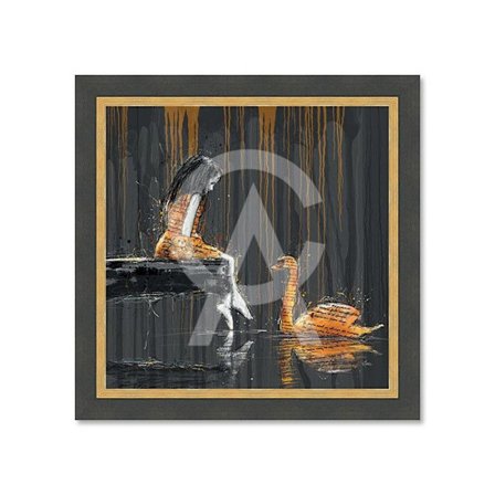 Träram med lackad PVC-print "Den Lilla Flickan och Svanen" - Svart/Guld - 80 x 120 cm - Romaric-kollektionen