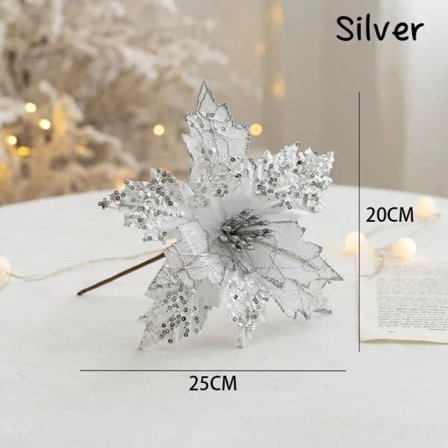 Glitter kunstig jule blomster jule træ pynt hjem falske blomster jule pynt