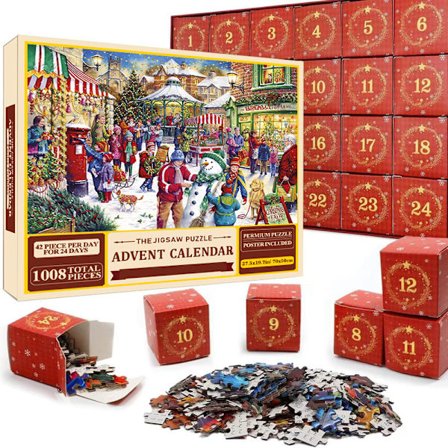 Puslespil Julekalender 2024, 1008 puslespilsbrikker 24 dages julenedtælling julekalendere-puslespil SD32