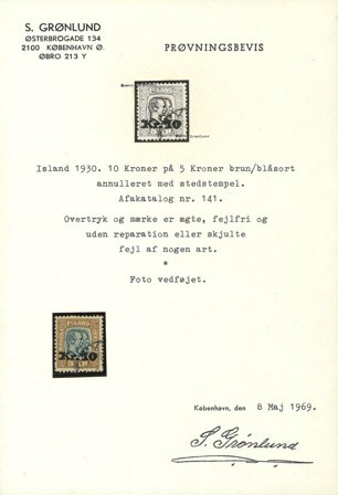 Island - AFA 141 med attest - Stemplet