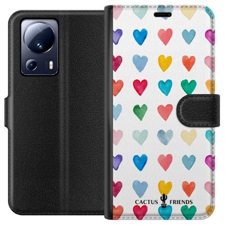 Kompatibelt Lommeboketui til Xiaomi Xiaomi 13 Lite Cactus and Friends - Watercolor Love Grid