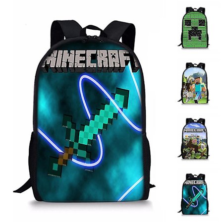 Barnas Minecraft-tema tegneserie ryggsekk med justerbare skulderstropper, skolebagg for elever