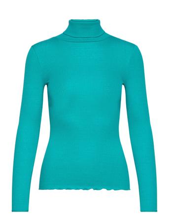 Silk T-Shirt W/ Roller Neck Høyhalset Pologenser Blå Rosemunde*Betinget Tilbud