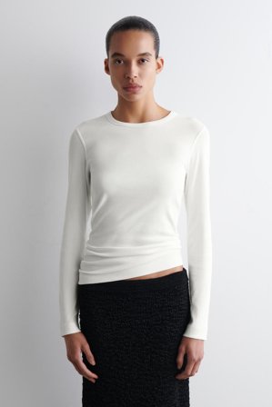 COS Women's Ribbed Jersey Long Sleeve Top in White