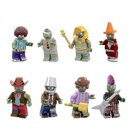 8 st Växter mot Zombies Serie Hink Cowboy Barrikad Zombie Monterad Byggkloss Minifigur Leksak