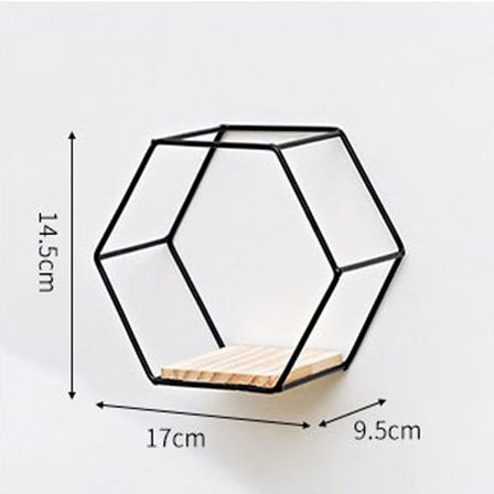 En Hexagon Hylla, 17cm × 9.5cm × 14.5cm Hängande Hyllplan, Metall och