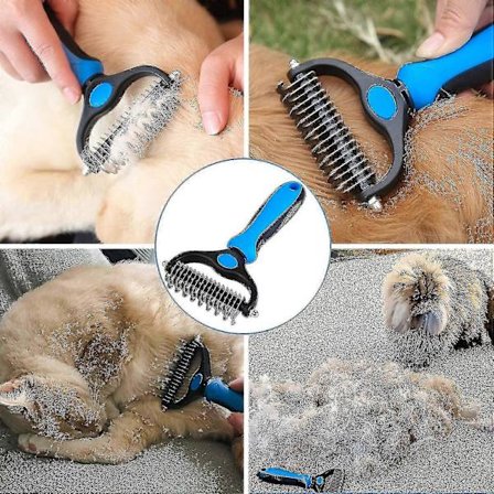 Ammattimainen koiranhoitokampa ja pitkäkarvaisen koiran harja, koiran ja kissan hoitoharava lemmikin aluskarvan poistoon (vaaleanpunainen, suuri)