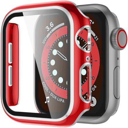 Cover För Apple Watch Case 45mm 41mm 44mm 40mm 42mm 38mm Skärmskydd PC Bumper Härdat glas iWatch series 8 7 SE 6 5 4 9 red silver 44mm series 654SE