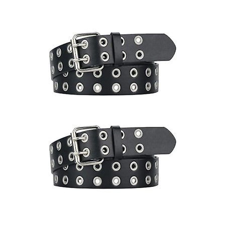 2 stk Svarte Mote Punk Belter Kvinner Dobbel Pinnespenne Luftøye Belte Hvit Blonder Jeans Dobbel Pinnespenne