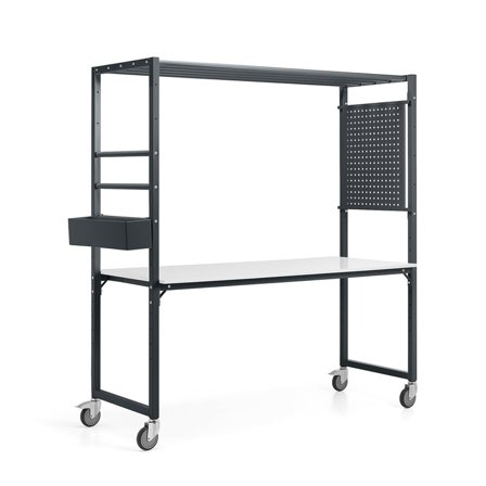 Mobile multi-table TEAMWORK, accessory box, tool panel, anthracite, whiteboard table top