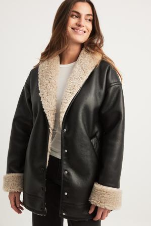 NA-KD Veste contrecollée avec col - Vestes en simili cuir - Noir - EU 36