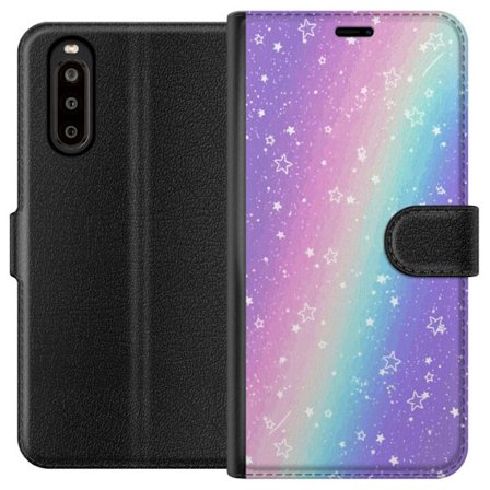 Yhteensopiva Lompakkokotelo Sony Xperia 10 II Sateenkaaren värisellä pastellitaustalla on valkoisia tähtiä ja kimaltelevia pisteitä pehmeässä siirtymä