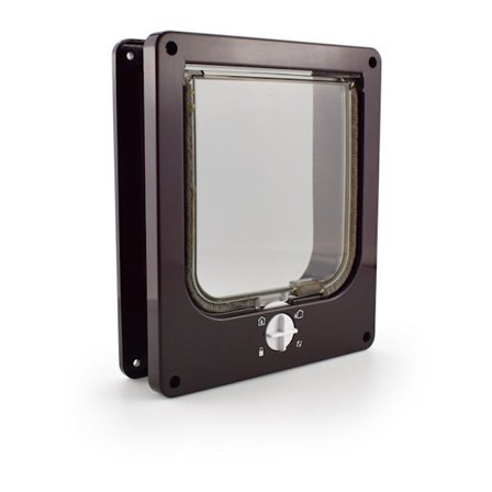 Kattelemme og manuelle døre, 4 positions kattelem med tunnel til katte, brun størrelse L