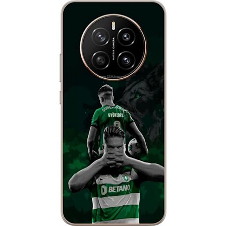 Yhteensopiva Puhelinkuori Honor Magic7 Neonmotiivi, jossa teksti "Gaming is in my DNA" sinisenä ja punaisena tiiliseinällä, jossa loistava DNA-spiraal