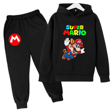 Gutter Jenter Super Mario Hettegensere Treningsdresser Topper+joggebuksesett Z X black 160cm