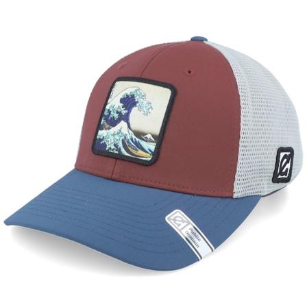 Public Domain - Hokusai The Great Wave Red Mahogany/Grey/Blue Trucker Trucker Red Cap - @ Hatstore
