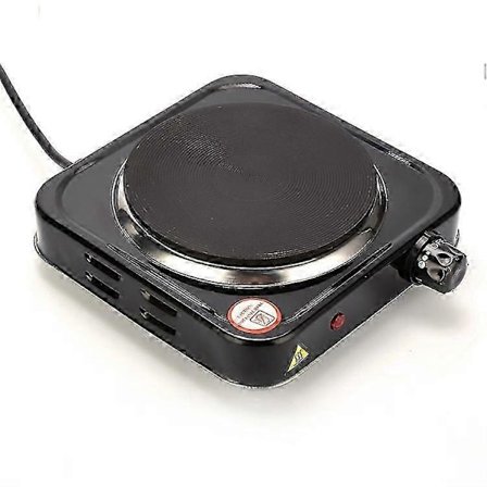 Bærbar elektrisk kogeplade i støbejern med én brænder og justerbar temperatur til camping, rejser og udendørs madlavning (500 W)