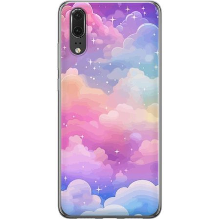 Kompatibelt Mobildeksel til Huawei P20 Søt enhjørning med regnbuefarget hår mot en stjernebelagt pastellbakgrunn i kawaii-stil
