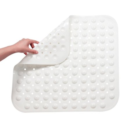 Vit 48*48CM skridsikker bademåtte, firkantet form resistent over for skimmel brusemåtte PVC badekar måtte med sugekopper, antibakteriel holdbar 