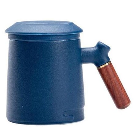 Käsintehty keraaminen yhden osan suodatin teekuppi kannen kanssa Keittiö- ja kotitoimiston tarvikkeet Tummansininen