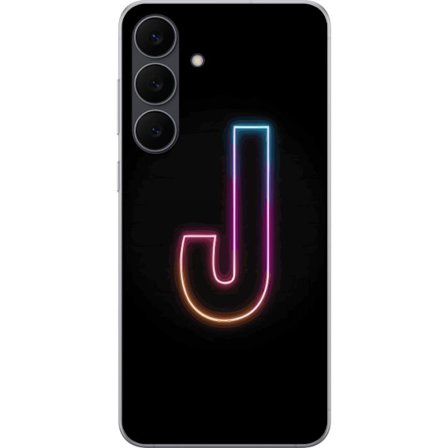 Kompatibelt Mobildeksel til Samsung Galaxy S25 FE Minimalistisk neonbokstav J i fargeskiftende lys mot svart bakgrunn