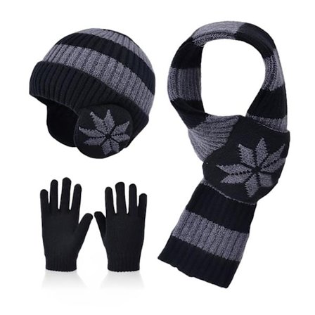 Vinterlue, skjerf og hanskesett for barn, 3 stk. – Ullforet lue med øreklaffer, dobbeltlags skjerf og berøringsskjermhansker for barn i alderen 3–12 