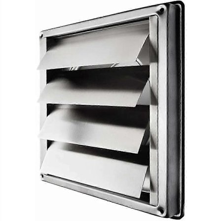 Ventilationsrist 150mm rustfrit stål lav bagside rist med bevægelig klinge, automatisk lukkedæksel/firkantet 184x184mm
