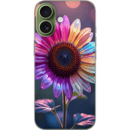 Kompatibelt Mobildeksel til Apple iPhone 17 Irideserende blomst med glitrende kronblad i rosa lilla og gull mot myk bokeh bakgrunn